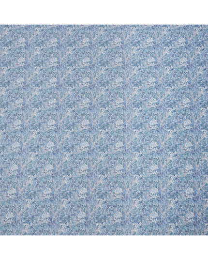 Sky Blue Cotton Lawn Fabric with Tonal Blue and White Floral Print, 110 Cms Width, Made in Japan-D24197
