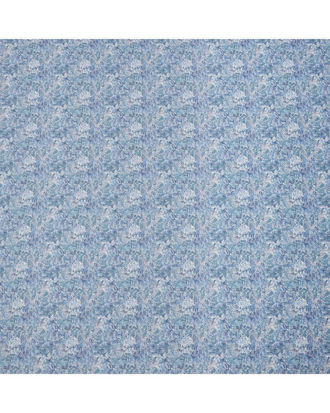 Sky Blue Cotton Lawn Fabric with Tonal Blue and White Floral Print, 110 Cms Width, Made in Japan-D24197