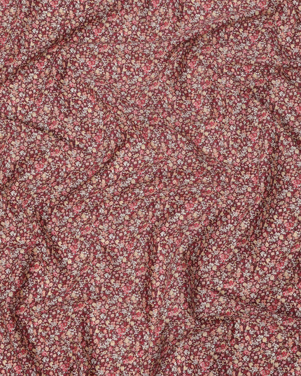Wine Red Cotton Lawn Fabric with Miniature Multicolor Floral Print, 110 Cms Width, Made in Japan-D24198 - Regal Fabrics