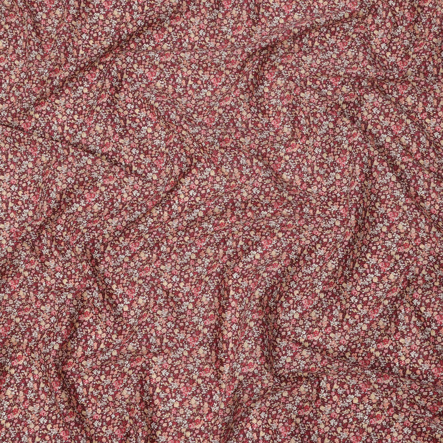Wine Red Cotton Lawn Fabric with Miniature Multicolor Floral Print, 110 Cms Width, Made in Japan-D24198 - Regal Fabrics