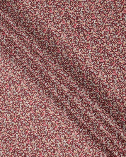 Wine Red Cotton Lawn Fabric with Miniature Multicolor Floral Print, 110 Cms Width, Made in Japan-D24198 - Regal Fabrics