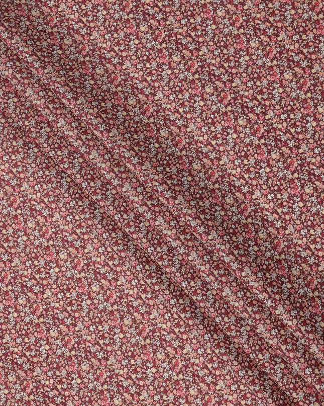 Wine Red Cotton Lawn Fabric with Miniature Multicolor Floral Print, 110 Cms Width, Made in Japan-D24198 - Regal Fabrics