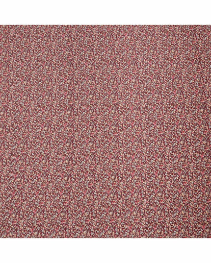 Wine Red Cotton Lawn Fabric with Miniature Multicolor Floral Print, 110 Cms Width, Made in Japan-D24198 - Regal Fabrics