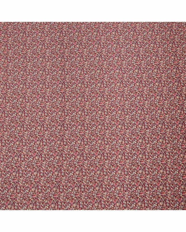 Wine Red Cotton Lawn Fabric with Miniature Multicolor Floral Print, 110 Cms Width, Made in Japan-D24198 - Regal Fabrics