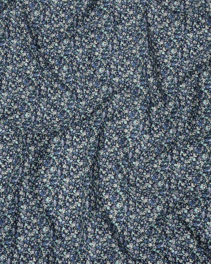 Navy Blue Cotton Lawn Fabric with Soft Blue and White Mini Floral Print, 110 Cms Width, Made in Japan-D24199 - Regal Fabrics