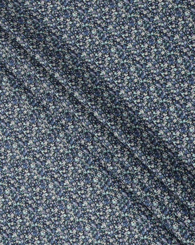 Navy Blue Cotton Lawn Fabric with Soft Blue and White Mini Floral Print, 110 Cms Width, Made in Japan-D24199 - Regal Fabrics