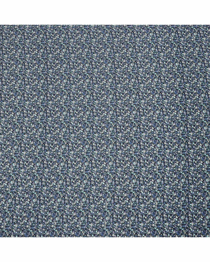 Navy Blue Cotton Lawn Fabric with Soft Blue and White Mini Floral Print, 110 Cms Width, Made in Japan-D24199 - Regal Fabrics