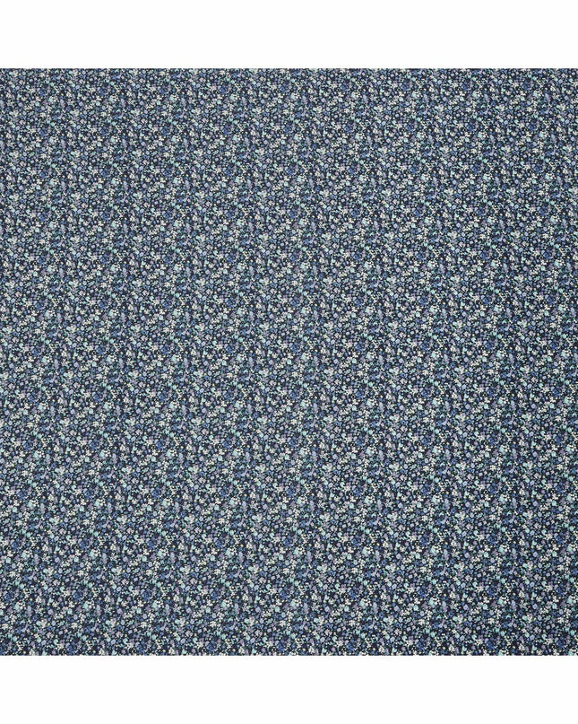 Navy Blue Cotton Lawn Fabric with Soft Blue and White Mini Floral Print, 110 Cms Width, Made in Japan-D24199 - Regal Fabrics