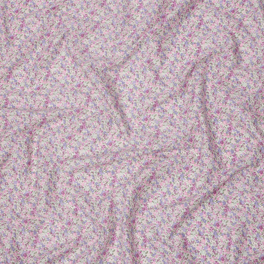 Lavender Pink Cotton Lawn Fabric with Multicolor Tiny Floral Print, 110 Cms Width, Made in Japan-D24200