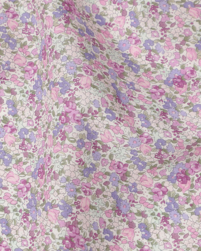قماش قطني وردي لافندر بطبعة زهور صغيرة متعددة الألوان، عرض 110 سم، صنع في اليابان - D24200