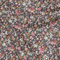 Charcoal Grey Cotton Lawn Fabric with Multicolor Mini Floral Print, 110 Cms Width, Made in Japan-D24201