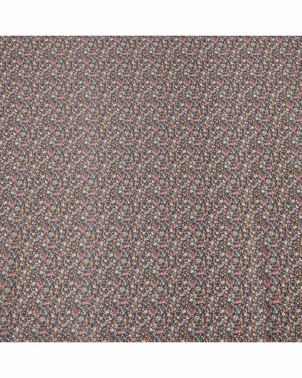 Charcoal Grey Cotton Lawn Fabric with Multicolor Mini Floral Print, 110 Cms Width, Made in Japan-D24201