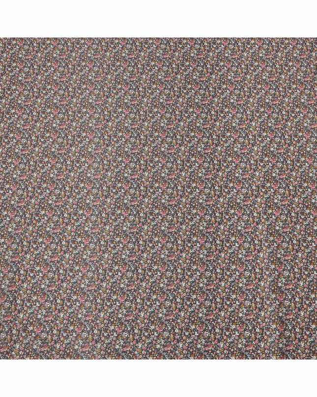 Charcoal Grey Cotton Lawn Fabric with Multicolor Mini Floral Print, 110 Cms Width, Made in Japan-D24201