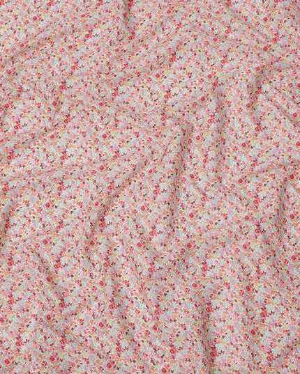 Peach Pink Cotton Lawn Fabric with Multicolor Floral Print, 110 Cms Width, Made in Japan-D24202 - Regal Fabrics