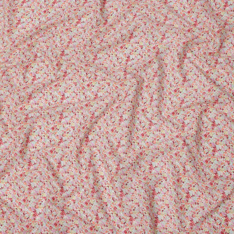 Peach Pink Cotton Lawn Fabric with Multicolor Floral Print, 110 Cms Width, Made in Japan-D24202 - Regal Fabrics