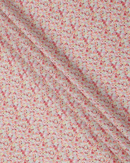 Peach Pink Cotton Lawn Fabric with Multicolor Floral Print, 110 Cms Width, Made in Japan-D24202 - Regal Fabrics