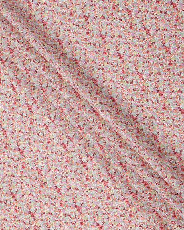 Peach Pink Cotton Lawn Fabric with Multicolor Floral Print, 110 Cms Width, Made in Japan-D24202 - Regal Fabrics