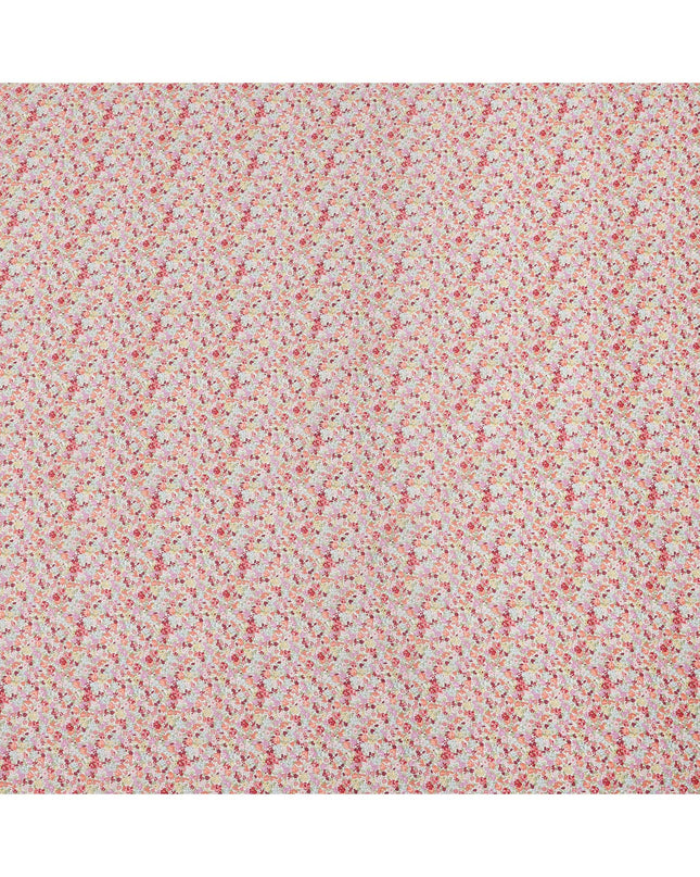 Peach Pink Cotton Lawn Fabric with Multicolor Floral Print, 110 Cms Width, Made in Japan-D24202 - Regal Fabrics