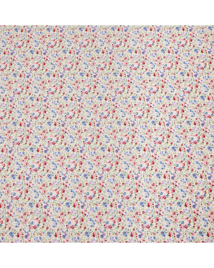 قماش قطني كريمي بيج بنقشة زهور حمراء وزرقاء، عرض 110 سم، صنع في اليابان - D24204