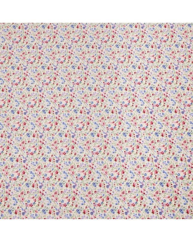 قماش قطني كريمي بيج بنقشة زهور حمراء وزرقاء، عرض 110 سم، صنع في اليابان - D24204