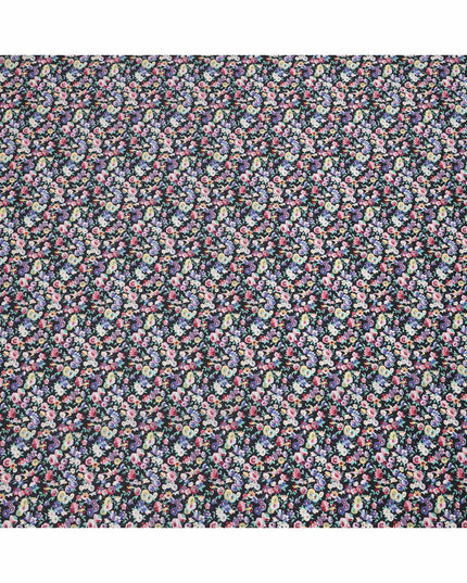 Midnight Black Cotton Lawn Fabric with Multicolor Floral and Motif Print, 110 Cms Width, Made in Japan-D24205