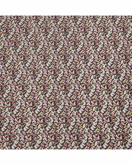 Rich Maroon Cotton Lawn Fabric with Ivory and Yellow Floral Print, 110 Cms Width, Made in Japan-D24207