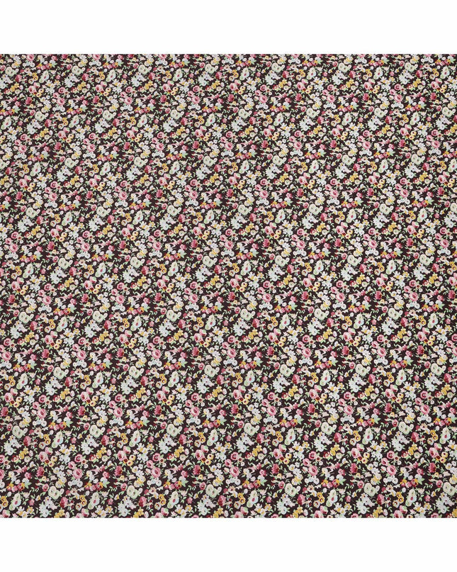 Rich Maroon Cotton Lawn Fabric with Ivory and Yellow Floral Print, 110 Cms Width, Made in Japan-D24207