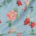Sky Blue Cotton Lawn Fabric with Peach and Red Floral Print, 110 Cms Width, Made in Japan-D24208 - Regal Fabrics