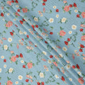 Sky Blue Cotton Lawn Fabric with Peach and Red Floral Print, 110 Cms Width, Made in Japan-D24208 - Regal Fabrics