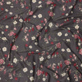 Charcoal Grey Cotton Lawn Fabric with Rose and Ivory Floral Print, 110 Cms Width, Made in Japan-D24209