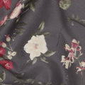 Charcoal Grey Cotton Lawn Fabric with Rose and Ivory Floral Print, 110 Cms Width, Made in Japan-D24209