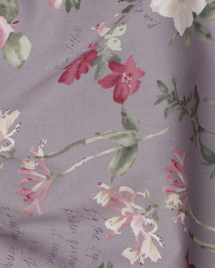 Lavender Cotton Lawn Fabric with Red and White Floral Print, 110 Cms Width, Made in Japan-D24210