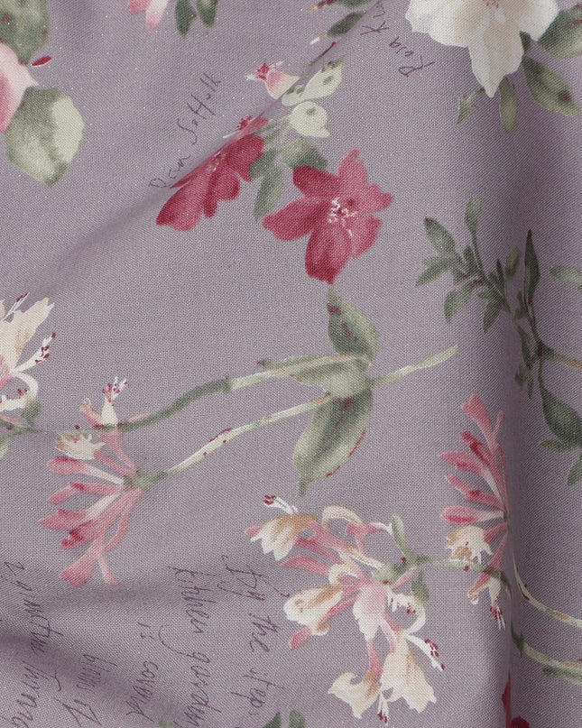 Lavender Cotton Lawn Fabric with Red and White Floral Print, 110 Cms Width, Made in Japan-D24210