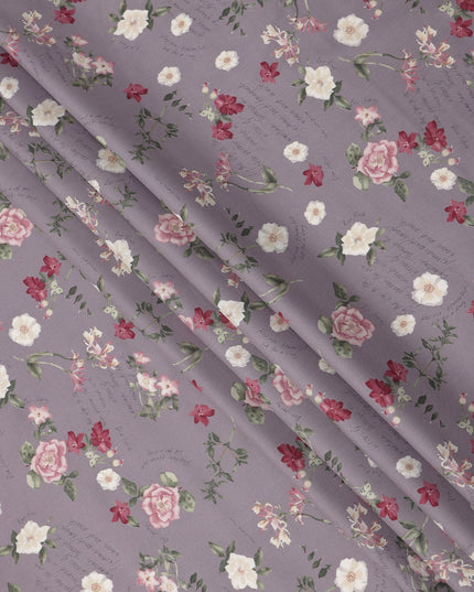 Lavender Cotton Lawn Fabric with Red and White Floral Print, 110 Cms Width, Made in Japan-D24210
