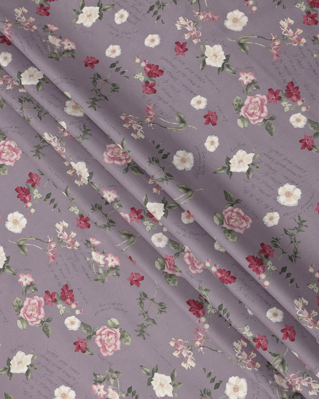 Lavender Cotton Lawn Fabric with Red and White Floral Print, 110 Cms Width, Made in Japan-D24210