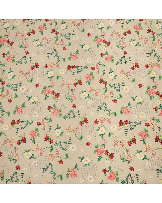 Beige Cotton Lawn Fabric with Red and Yellow Floral Print, 110 Cms Width, Made in Japan-D24211
