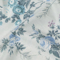 Icy Blue Cotton Lawn Fabric with Blue and Teal Floral Print, 110 Cms Width, Made in Japan-D24212