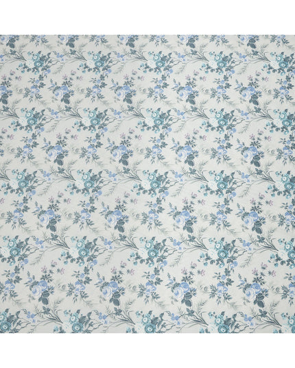 Icy Blue Cotton Lawn Fabric with Blue and Teal Floral Print, 110 Cms Width, Made in Japan-D24212