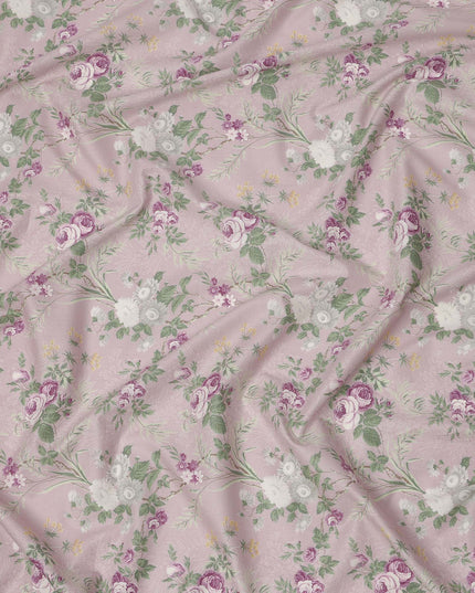 Dusty Pink Cotton Lawn Fabric with Purple and White Floral Print, 110 Cms Width, Made in Japan-D24213