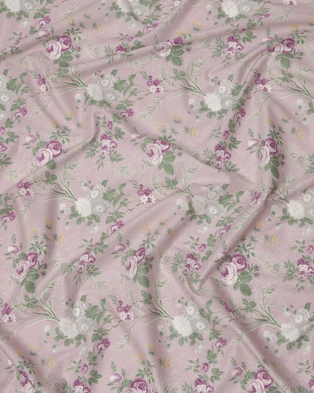 Dusty Pink Cotton Lawn Fabric with Purple and White Floral Print, 110 Cms Width, Made in Japan-D24213