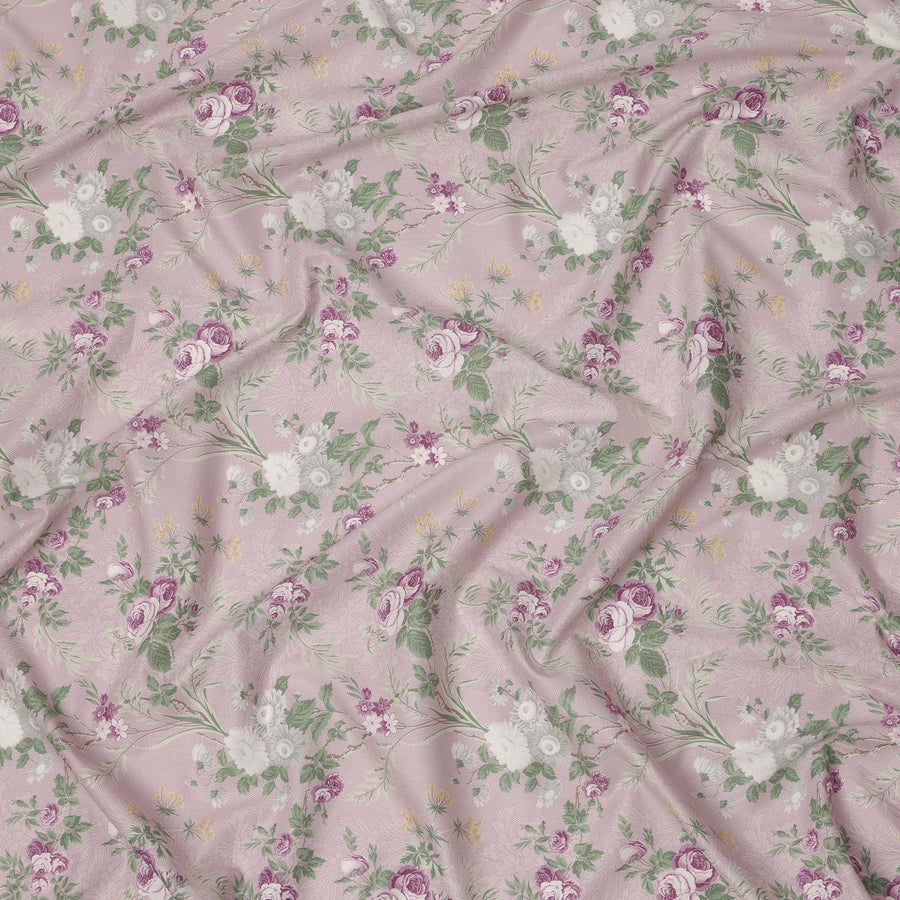 Dusty Pink Cotton Lawn Fabric with Purple and White Floral Print, 110 Cms Width, Made in Japan-D24213