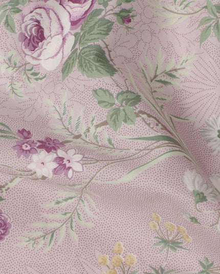 Dusty Pink Cotton Lawn Fabric with Purple and White Floral Print, 110 Cms Width, Made in Japan-D24213