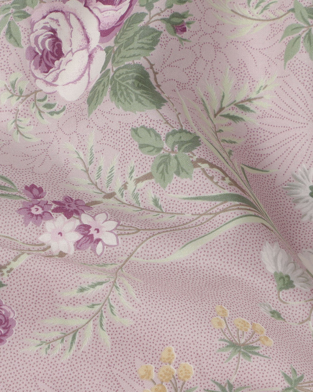 Dusty Pink Cotton Lawn Fabric with Purple and White Floral Print, 110 Cms Width, Made in Japan-D24213
