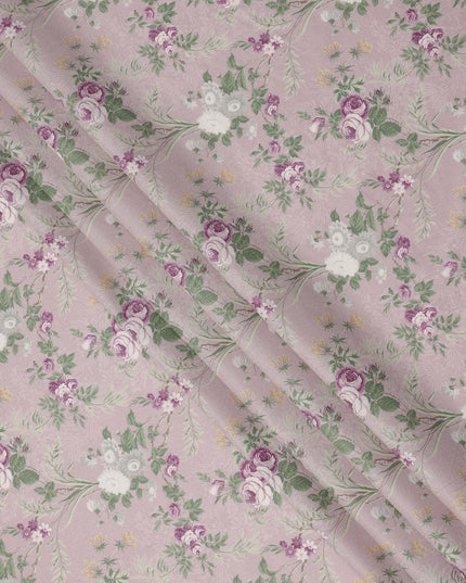 Dusty Pink Cotton Lawn Fabric with Purple and White Floral Print, 110 Cms Width, Made in Japan-D24213