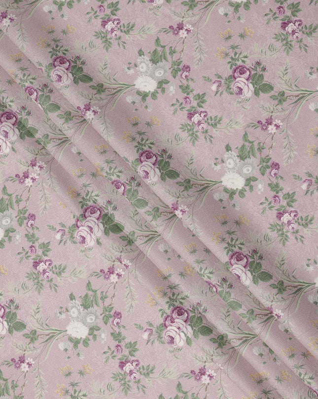 Dusty Pink Cotton Lawn Fabric with Purple and White Floral Print, 110 Cms Width, Made in Japan-D24213