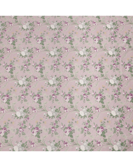 Dusty Pink Cotton Lawn Fabric with Purple and White Floral Print, 110 Cms Width, Made in Japan-D24213