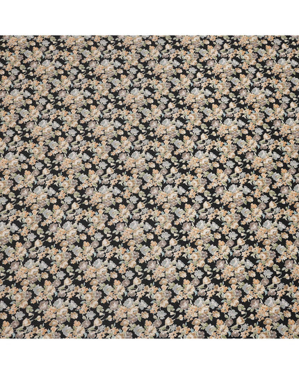 Black Cotton Lawn Fabric with Beige and Cream Floral Print, 110 Cms Width, Made in Japan-D24214