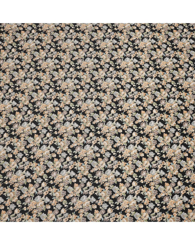 Black Cotton Lawn Fabric with Beige and Cream Floral Print, 110 Cms Width, Made in Japan-D24214