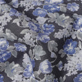 Charcoal Grey Cotton Lawn Fabric with Blue and White Floral Print, 110 Cms Width, Made in Japan-D24215