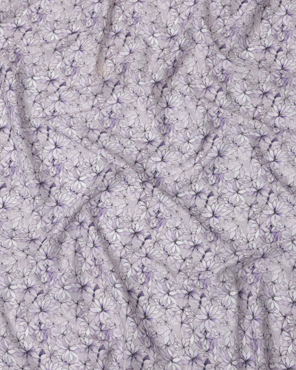 Lavender Floral Outline Print Cotton Lawn Fabric with Watercolor Effect, 110 Cms Width, Made in India-D24316